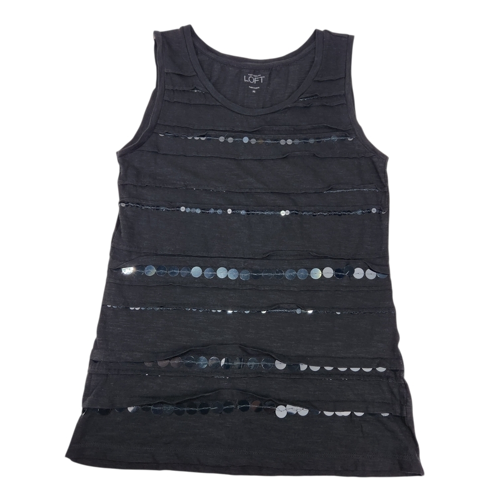 LOFT Ann Taylor Black Sequin Embellished Tank Top Size XS Whimigoth Festival Y2K